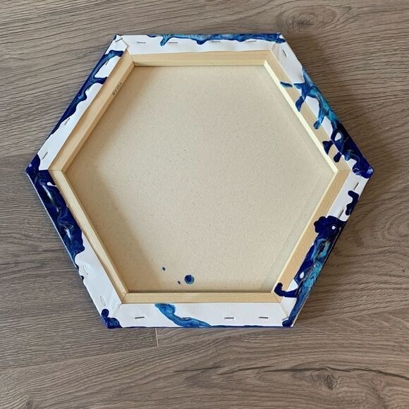 Blue Hexagonal Canvas Acrylic Pour Art - Picture 5 of 5